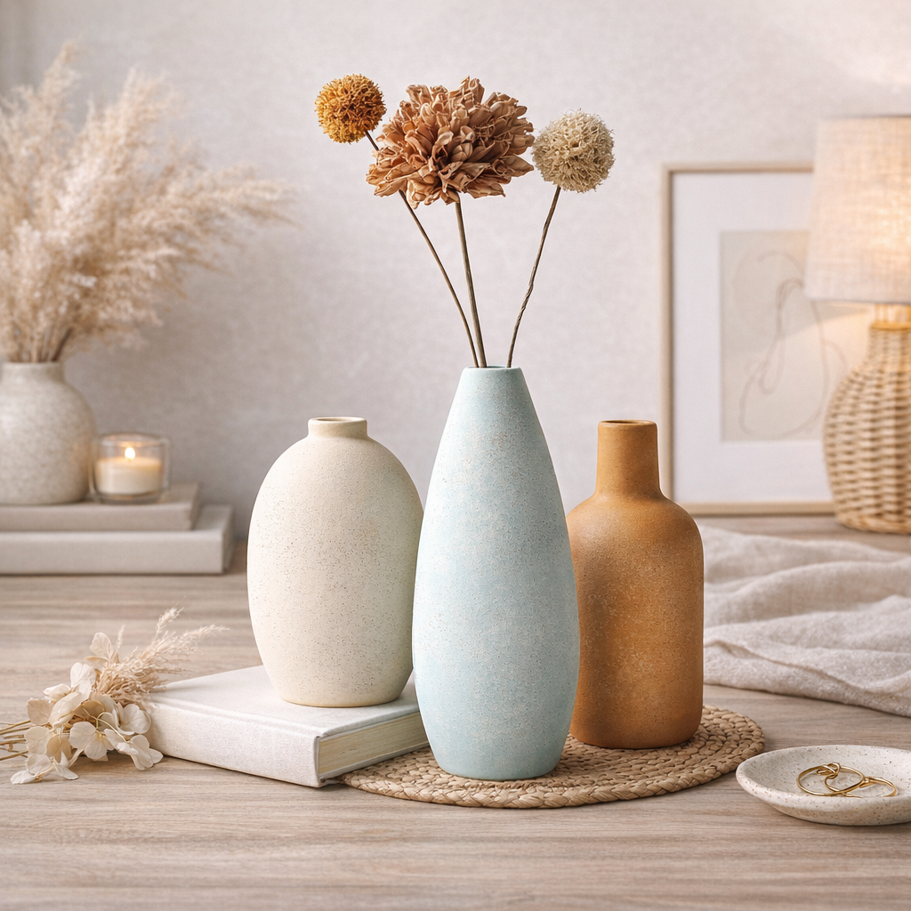Vases Set of 3 Modern Boho Farmhouse Home Decor,Decorative Vases for Pampas Grass & Dried Flowers,Distressed Finish for Table Mantel Entryway Shelf Living Room Kitchen Bathroom