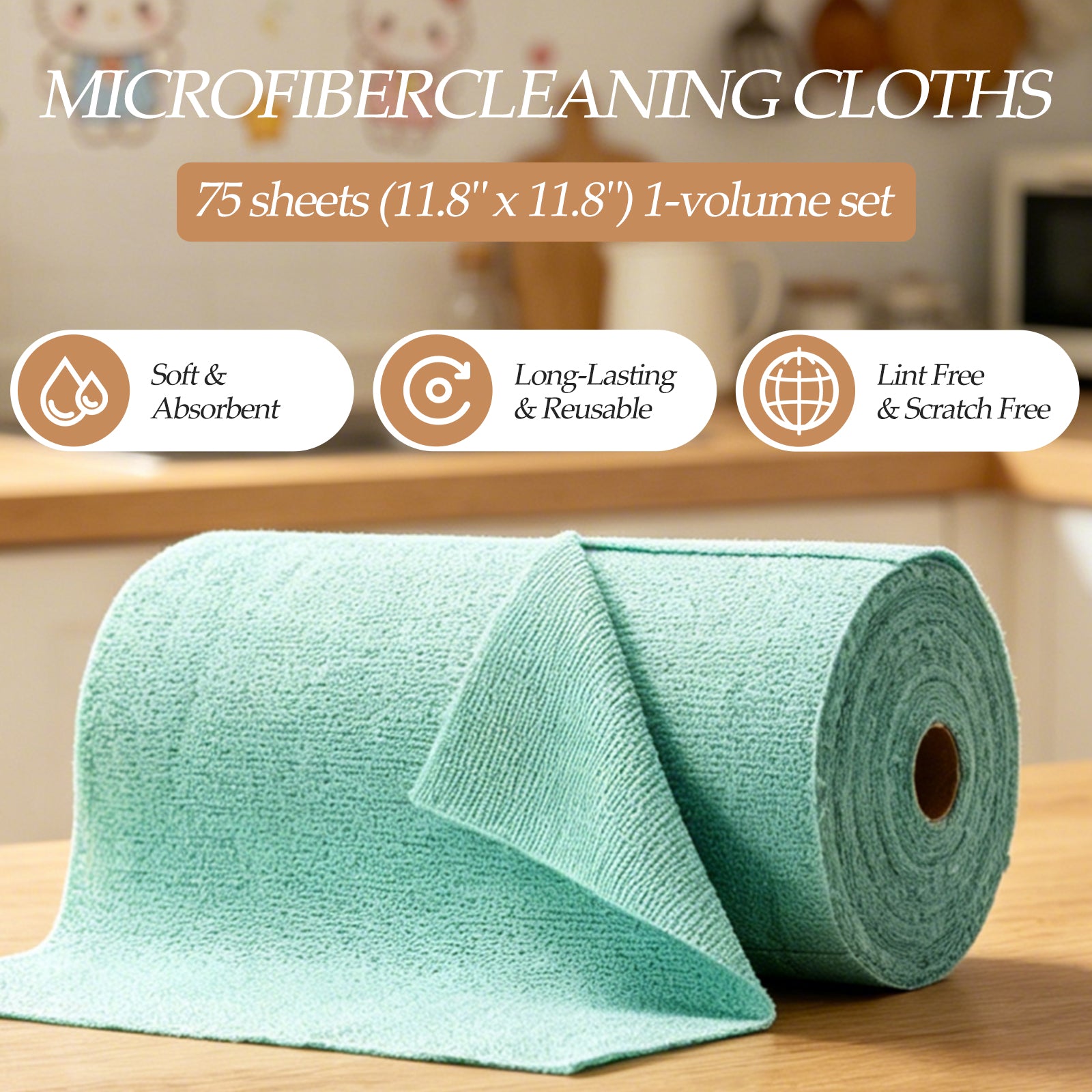 Reusable Microfiber Cloth, 75-Pack,Tear Away Microfiber Towels,(12" x 12") Washable,Perfect for Kitchen, Bathroom and Dish Cleaning (Blue)