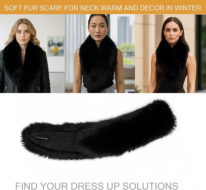 Faux Fur Collar Scarf Stole for Women's Ladies Neck Warmer Winter Fluffy Scarves Wrap Shawl