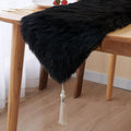 Fluffy Faux Fur Table Runner Black with Tassels for Home Dresser Dinning Table Decor 11.8 x 59.1 inch