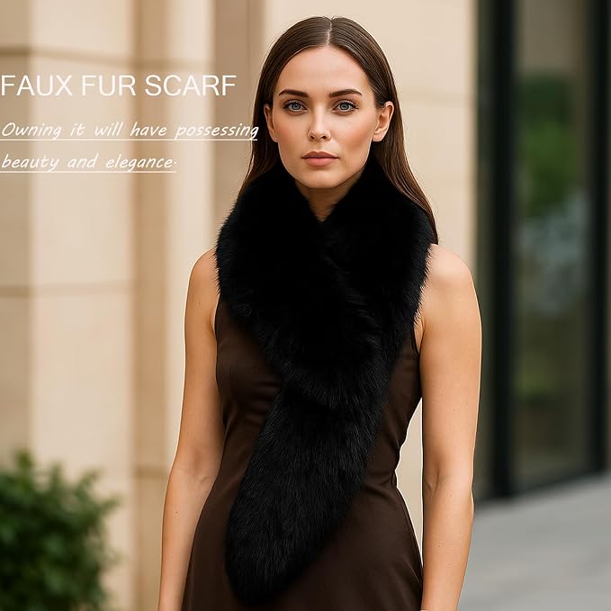 Faux Fur Collar Scarf Stole for Women's Ladies Neck Warmer Winter Fluffy Scarves Wrap Shawl