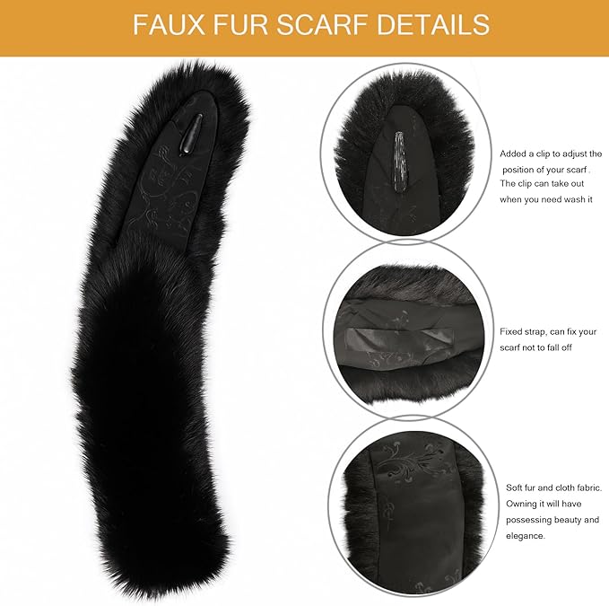 Faux Fur Collar Scarf Stole for Women's Ladies Neck Warmer Winter Fluffy Scarves Wrap Shawl