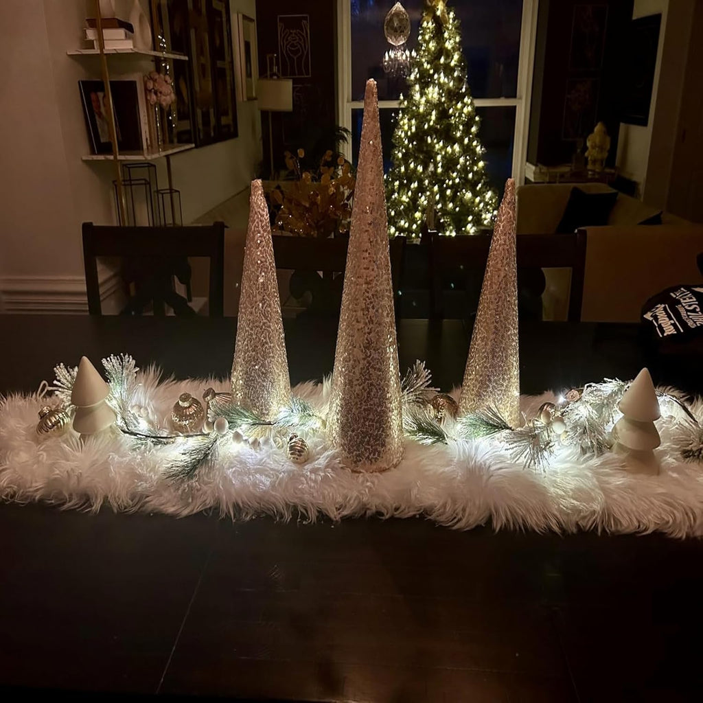 White Table Runner for Home Decor , Fluffy Fur Christmas Table Runners with Tassels for Dining Table ,Dresser ,Thanksgiving, Xmas ,Birthday ,Party ,11.8x70.7 inch