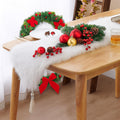 Faux Fur Table Runner White with Tassels, Fluffy Christmas Table Runners for Thanksgiving Home Dresser Dinning Table Decor 11.8 x 59.1 inch