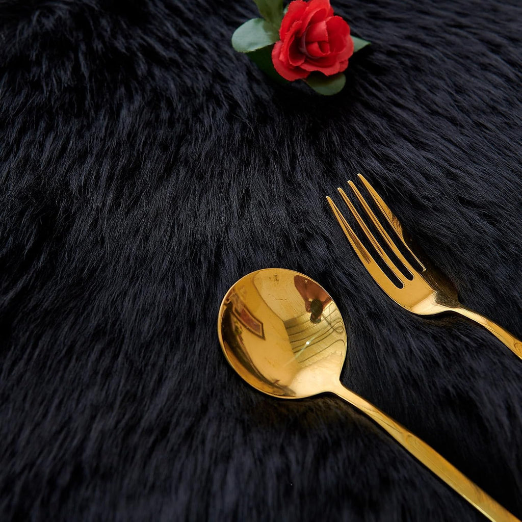 Fluffy Faux Fur Table Runner Black with Tassels for Home Dresser Dinning Table Decor 11.8 x 59.1 inch