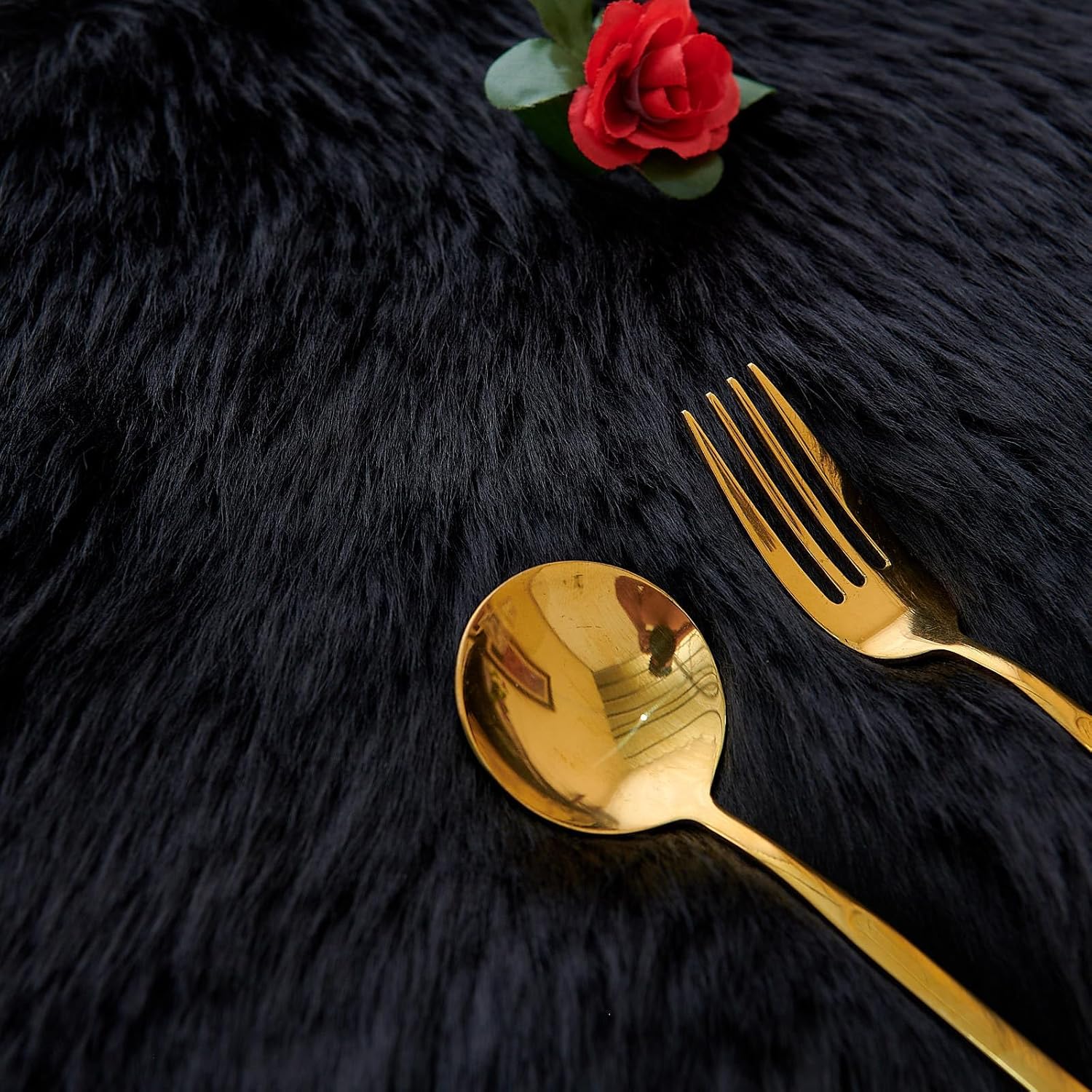 Fluffy Faux Fur Table Runner Black with Tassels for Home Dresser Dinning Table Decor 11.8 x 59.1 inch