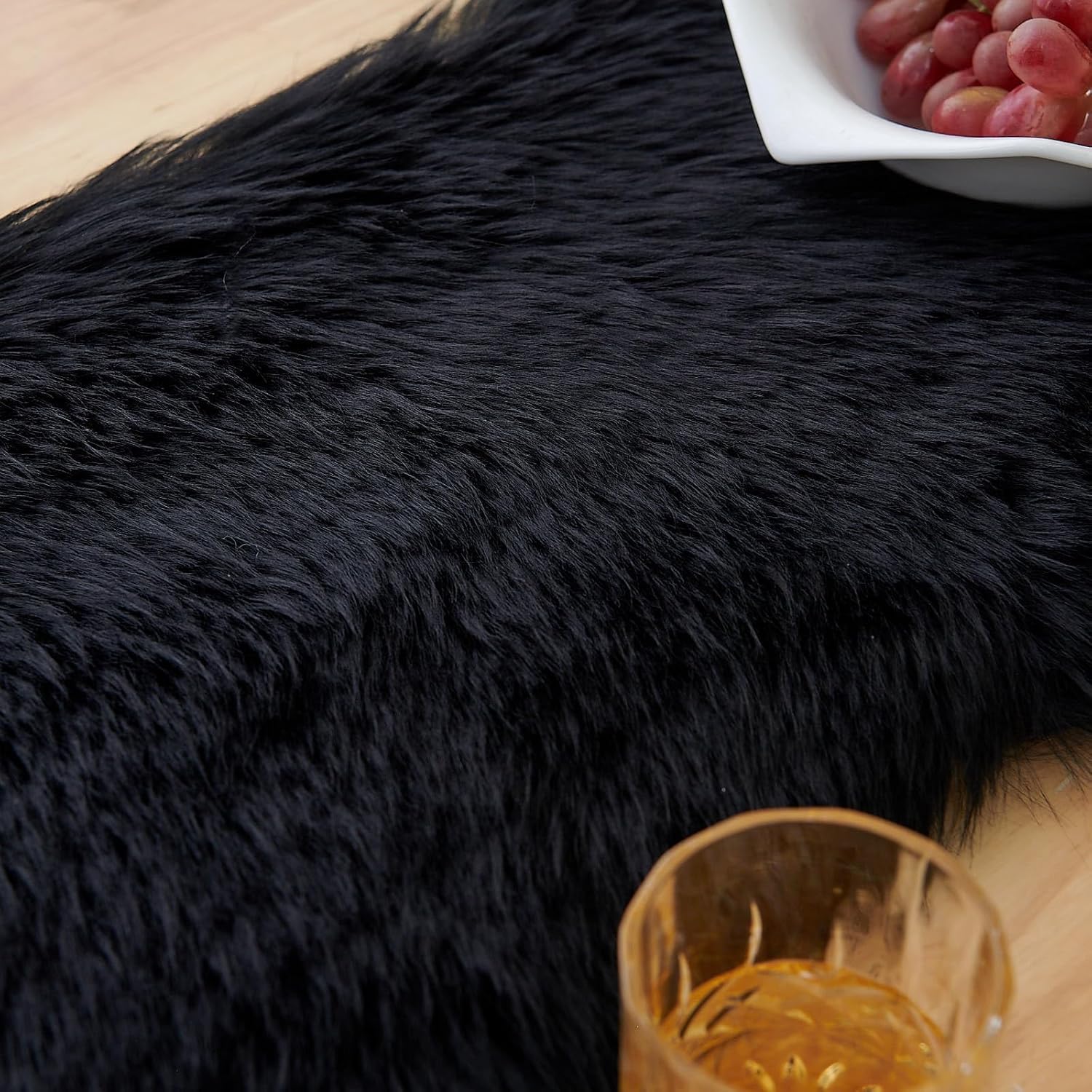 Fluffy Faux Fur Table Runner Black with Tassels for Home Dresser Dinning Table Decor 11.8 x 59.1 inch