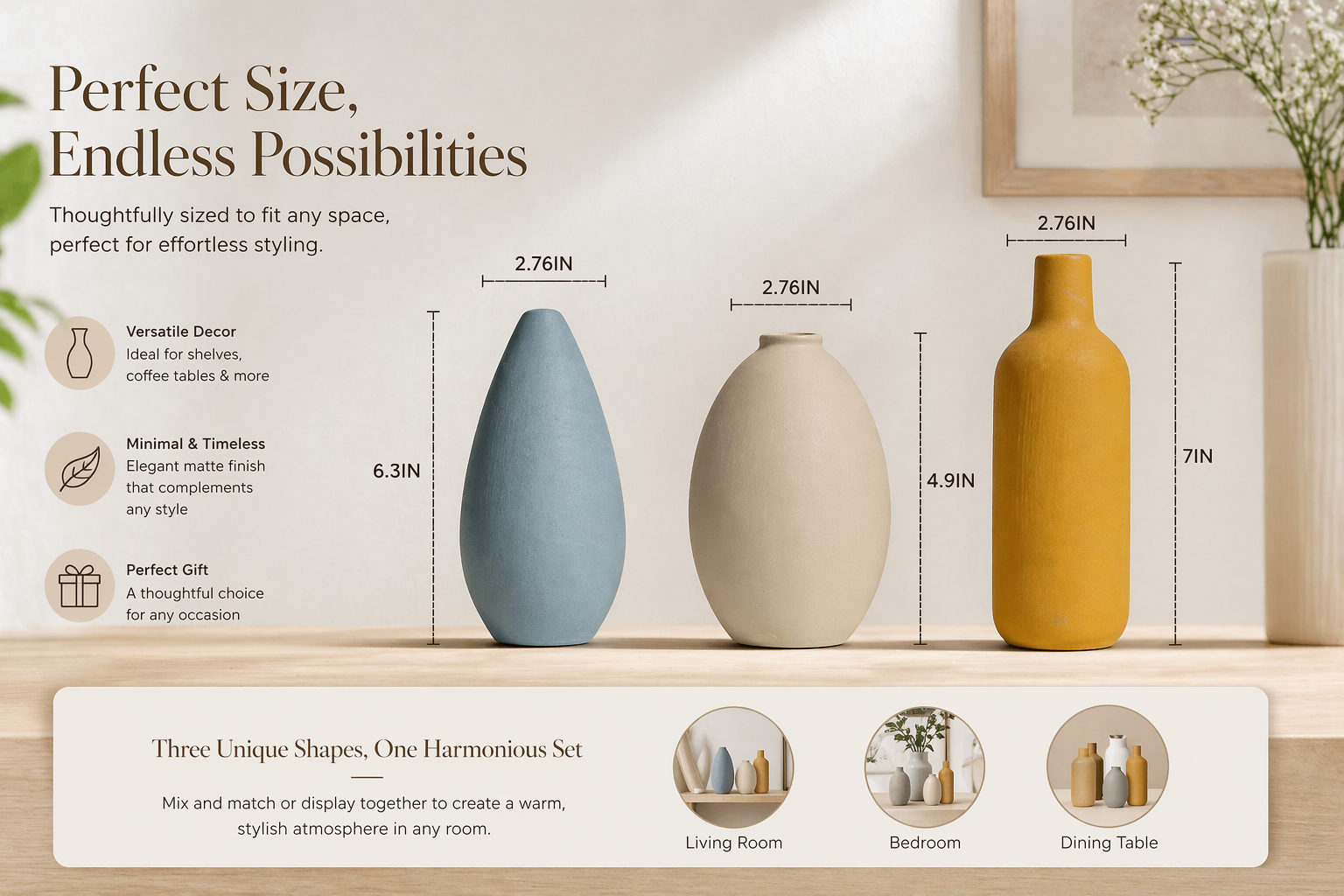 Vases Set of 3 Modern Boho Farmhouse Home Decor,Decorative Vases for Pampas Grass & Dried Flowers,Distressed Finish for Table Mantel Entryway Shelf Living Room Kitchen Bathroom